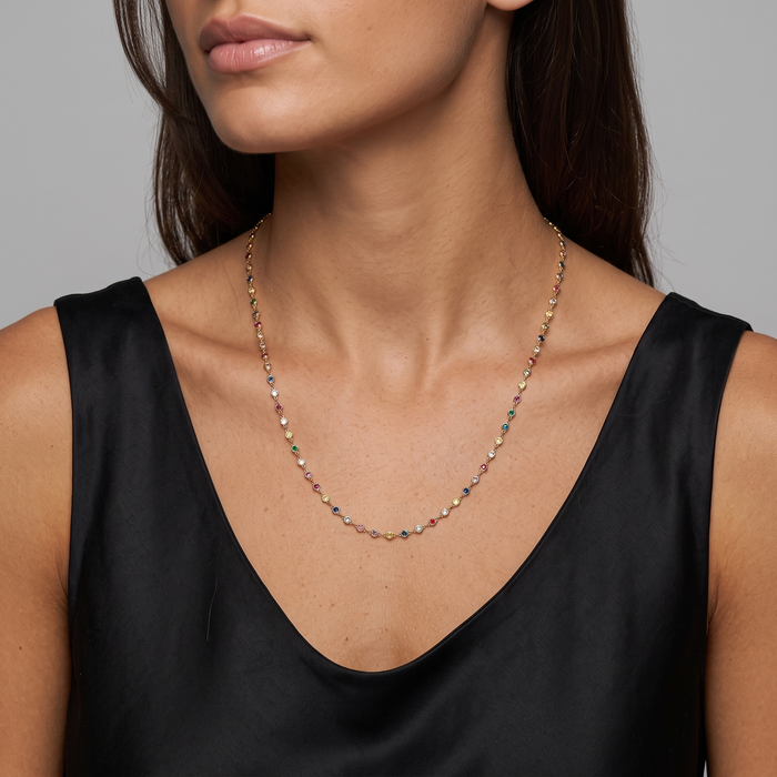 Bold Multi-Sapphire Diamond Necklace in 14K Yellow Gold