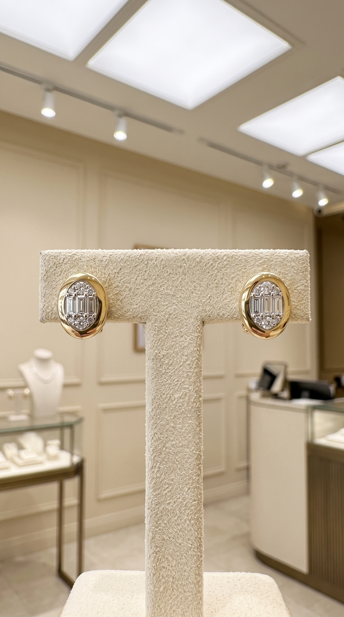 Traditional Baguette Diamond Stud Earrings in 14K Yellow Gold