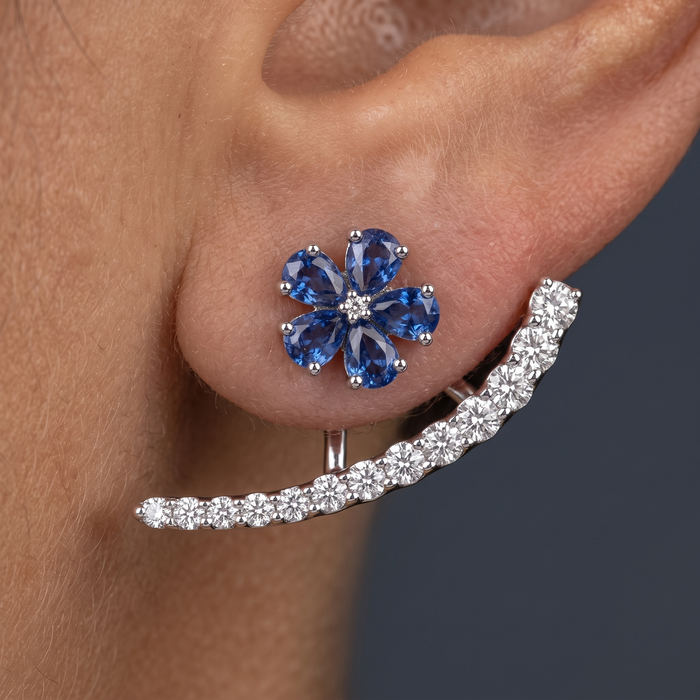 Sapphire Florals Diamond Earrings in 18K White Gold