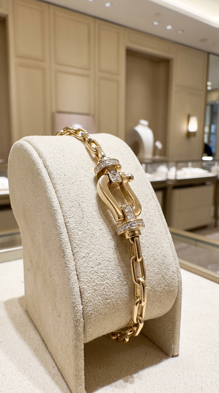 Diamond Buckle Clasp Chain Bracelet in 14K Yellow Gold