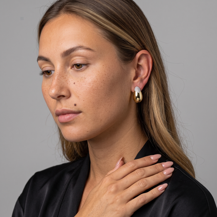 Sleek Oval Diamond Stud Earrings in 14K Yellow Gold