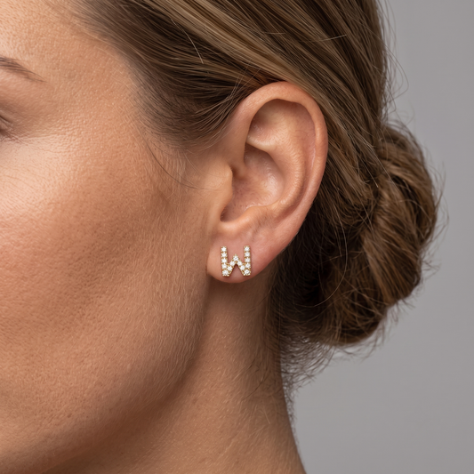 W Initial Diamond Letter Stud Earrings in 14K Yellow Gold