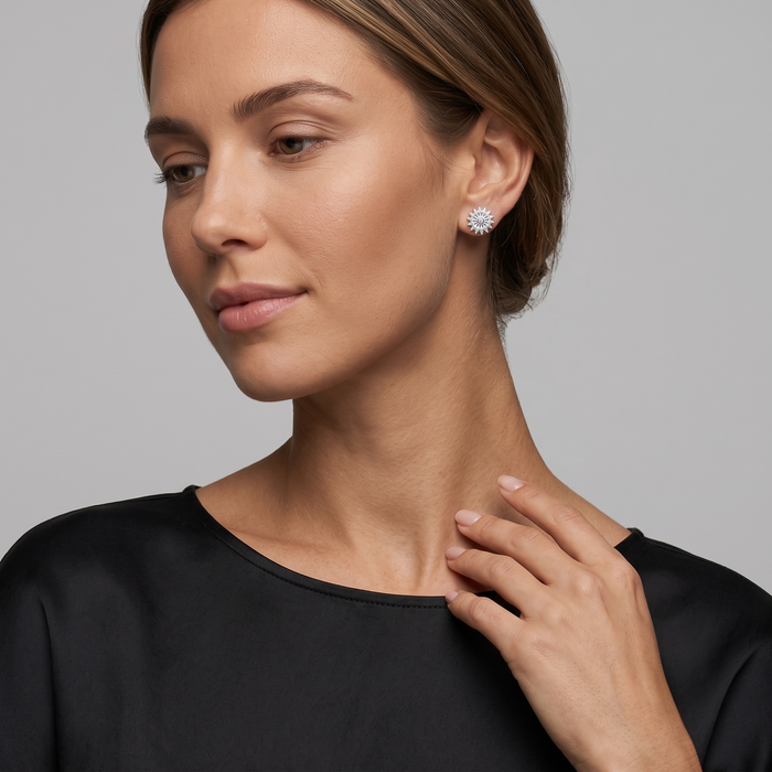 Floral Diamond Burst Stud Earrings in 14K Gold