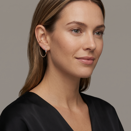 Linked Dots Double Hoop Chain Earrings in 14K Yellow Gold