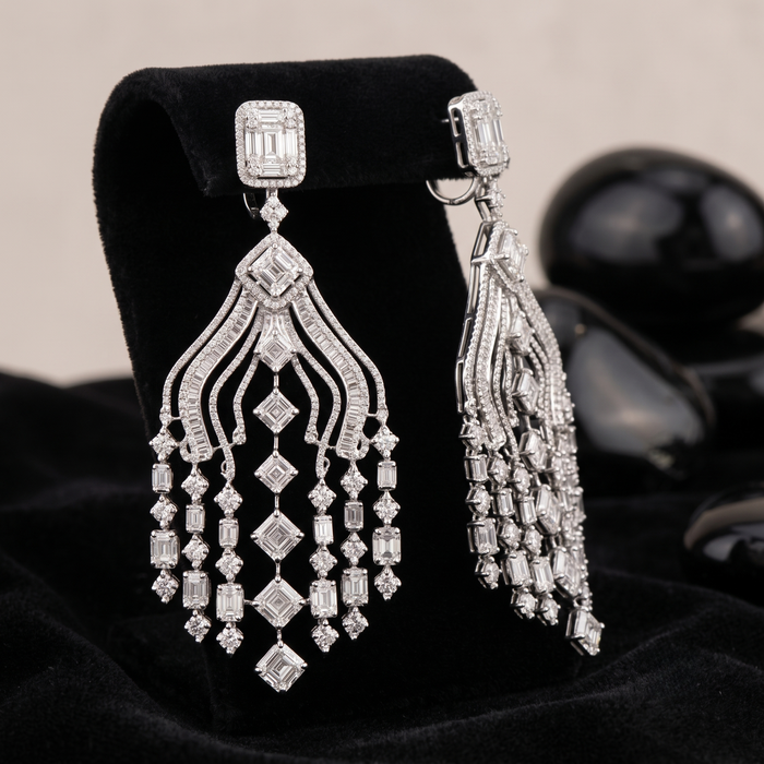 Round Multi Diamonds Earrings in 18K White Gold