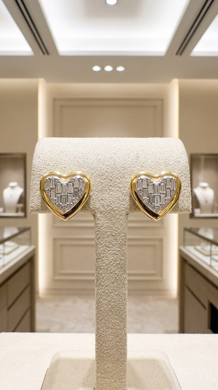 Pure Baguette Diamond Stud Earrings in 14K Yellow Gold