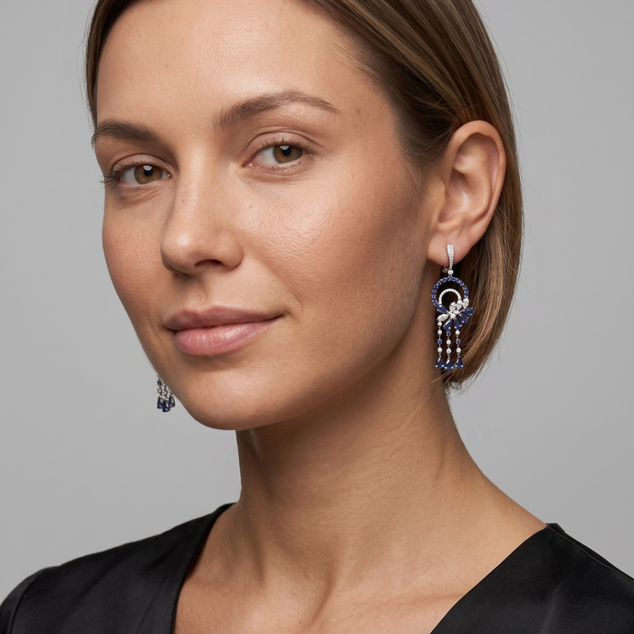 Diamond Flare Radiant Drops Earrings in 14K White Gold