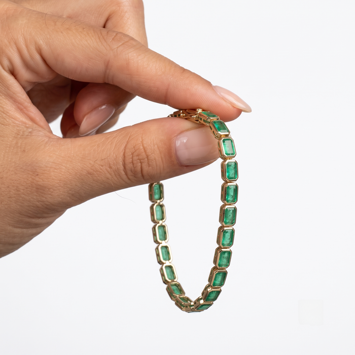 Rectangular Emerald Stones 14K Emerald & Yellow Gold Bracelet