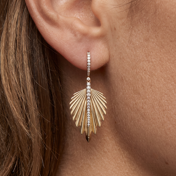 Radiant Leaf 14K (or 18k upon request) Yellow Gold Diamond Drop Earrings