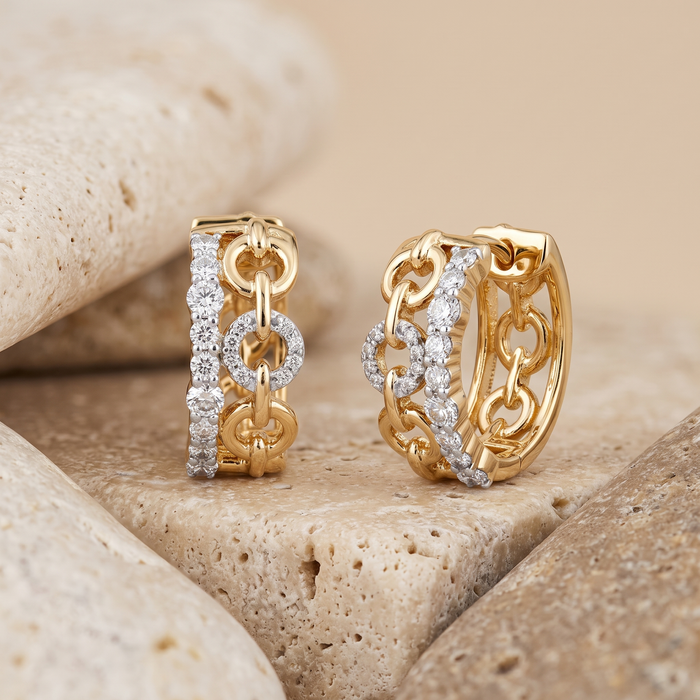 Diamond Huggie Bezel Set Hoop Earrings in 14K Yellow Gold
