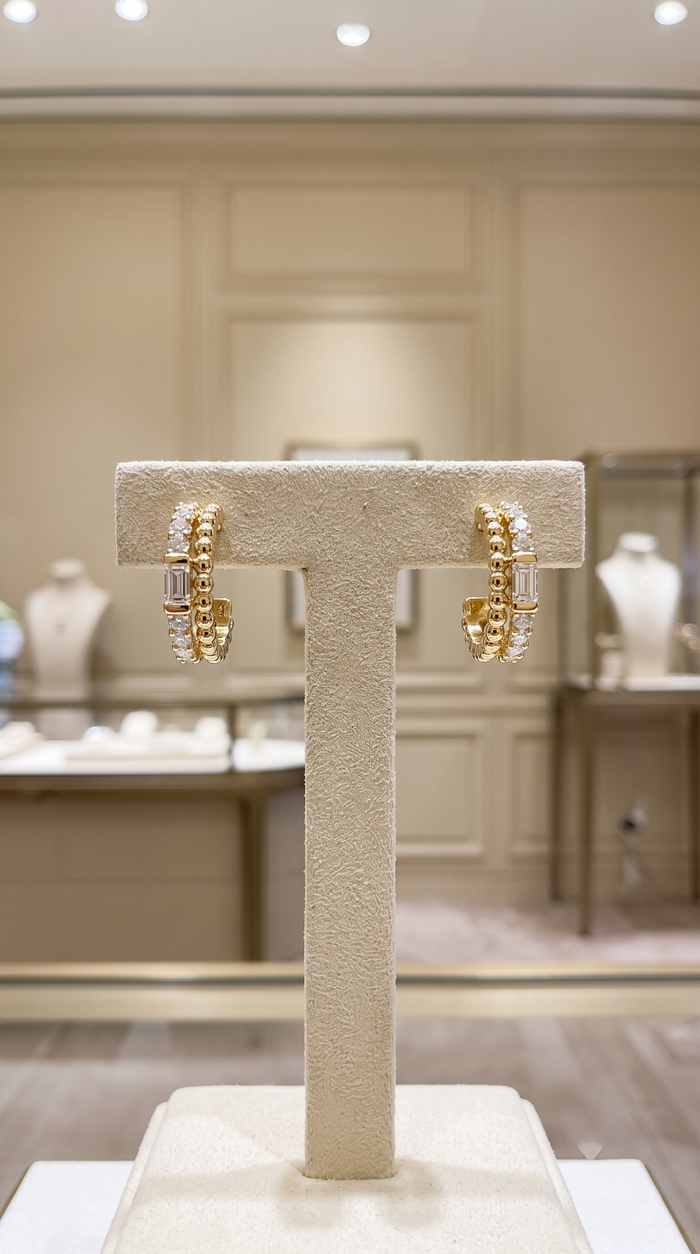 Baguette Diamond Cuff Band Earrings in 14K Yellow Gold