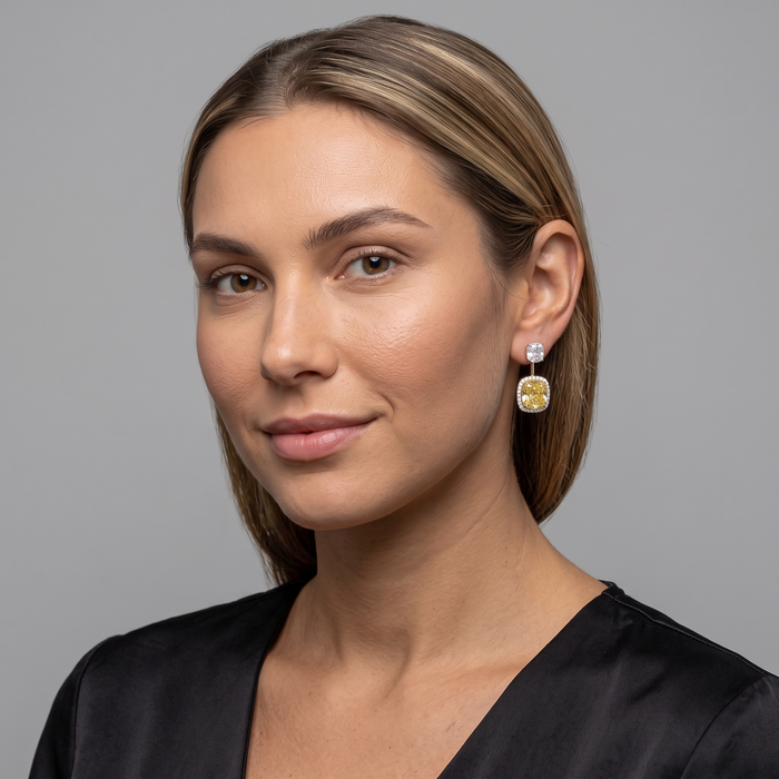 Radiant Yellow Diamond 14K White Gold Halo Earrings