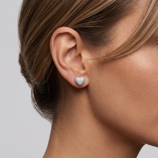 Heart Delicate Diamond Stud Earrings in 14K Yellow Gold