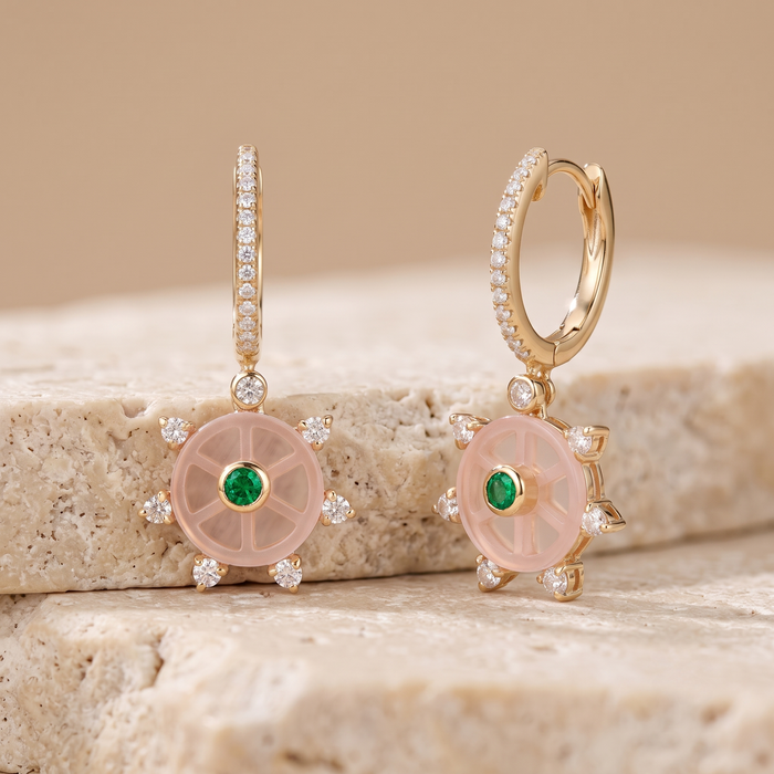 Turquoise Butterfly 14K (or 18k upon request) Yellow Gold Diamond Drop Earrings