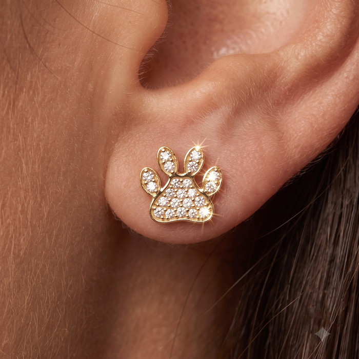 Pave Diamond Paw Stud Earrings in 14K Yellow Gold