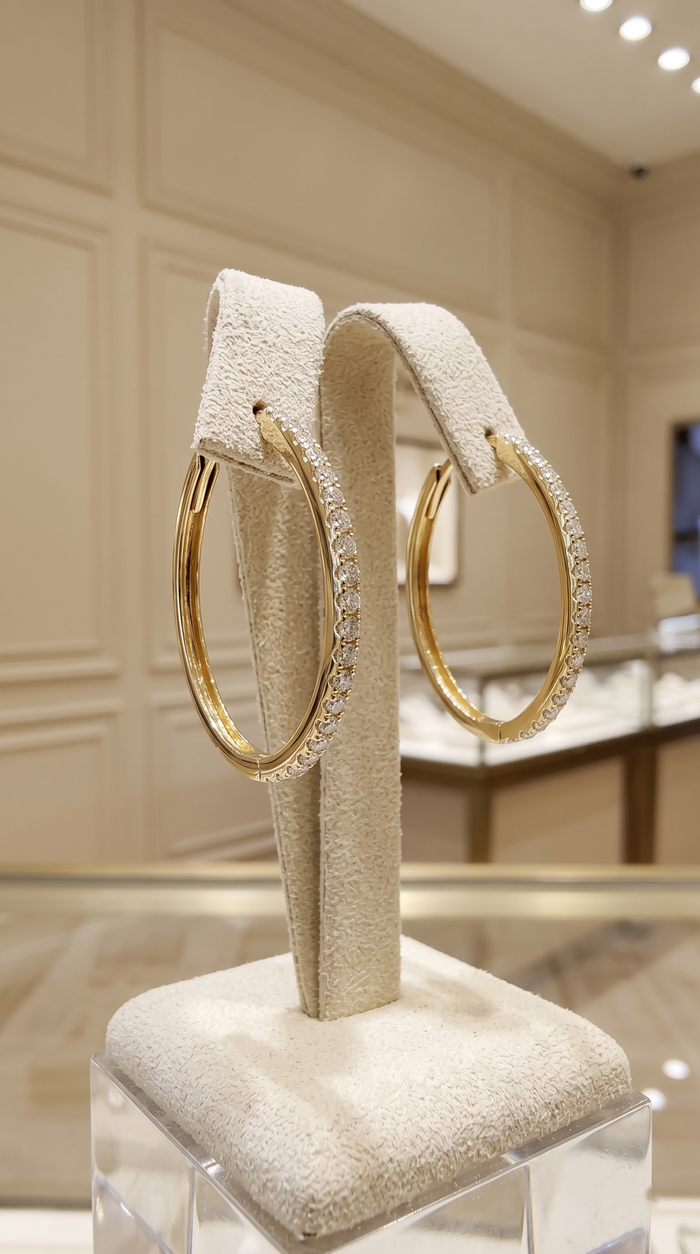 Slim Diamond Hoop Earrings in 14K Yellow Gold