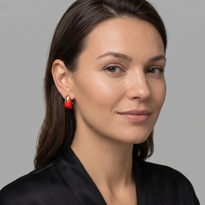 Bold Red Enamel Teardrop Stud Earrings in 14K Yellow Gold