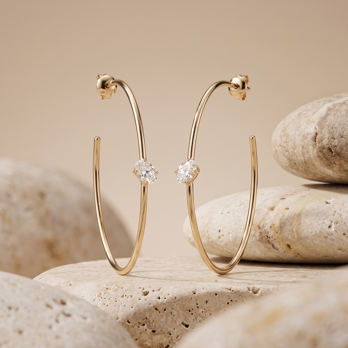 Open Hoop Diamond Accent Earrings in 14K Yellow Gold