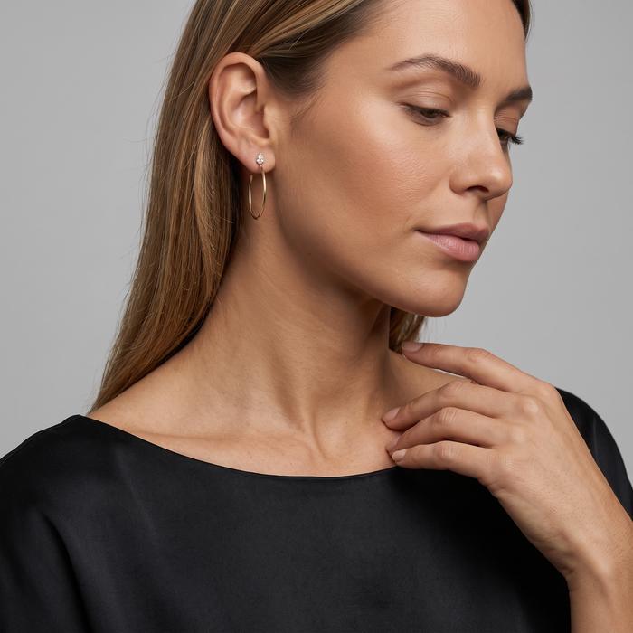 Marquise Accent Open Hoop Earrings in 14K Yellow Gold