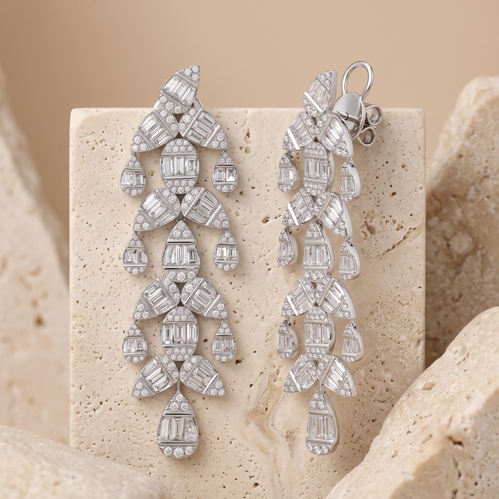 Chandelier Diamond Drop Earrings in 18K White Gold