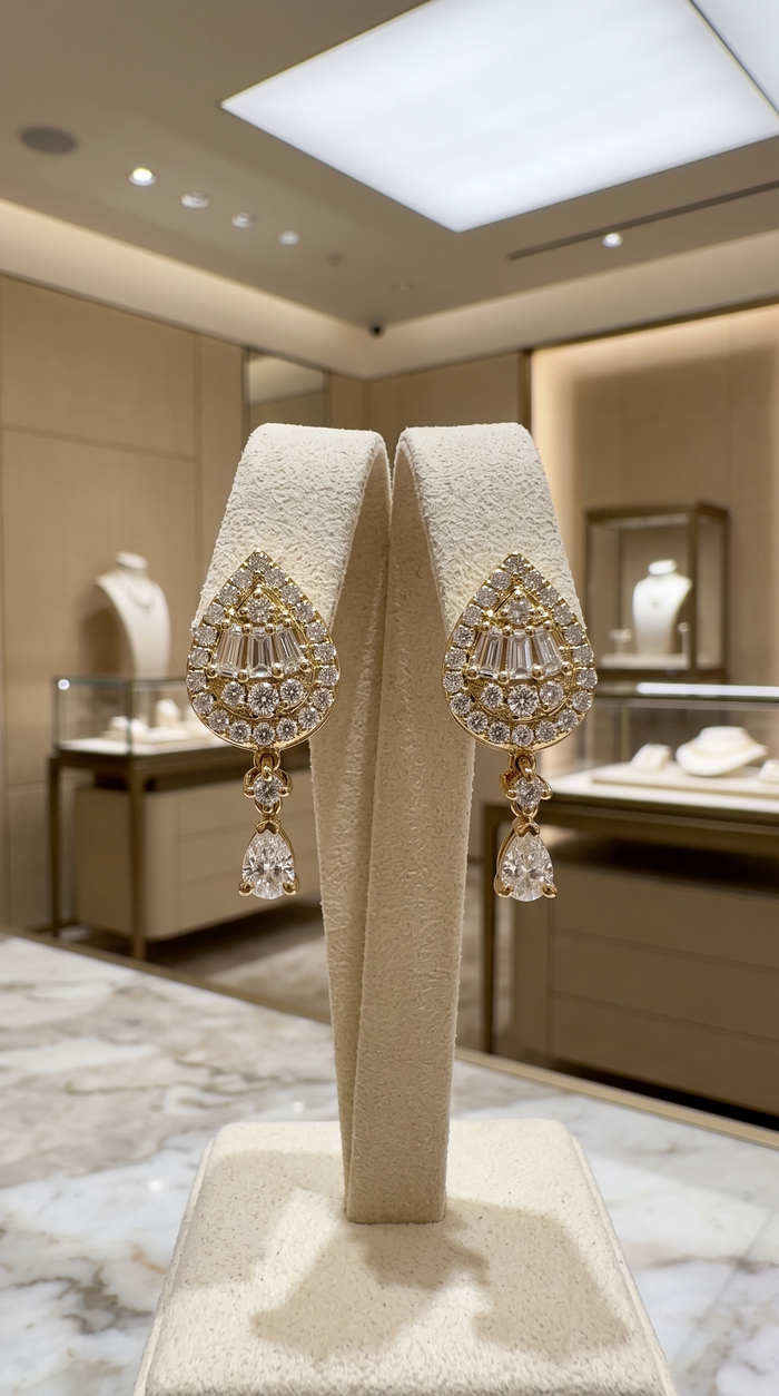Reverie Diamond Halo Drop Earrings in 14K Yellow Gold
