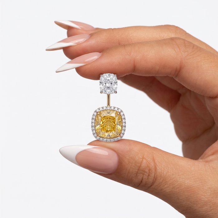 Radiant Yellow Diamond 14K White Gold Halo Earrings