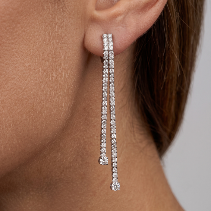 Double Row Diamond Push Back Earrings in 18K White Gold
