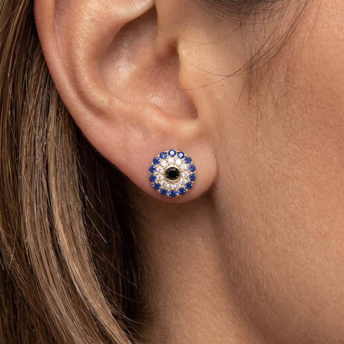 Blue Sapphire Diamond Stud Earrings in 14K Yellow Gold