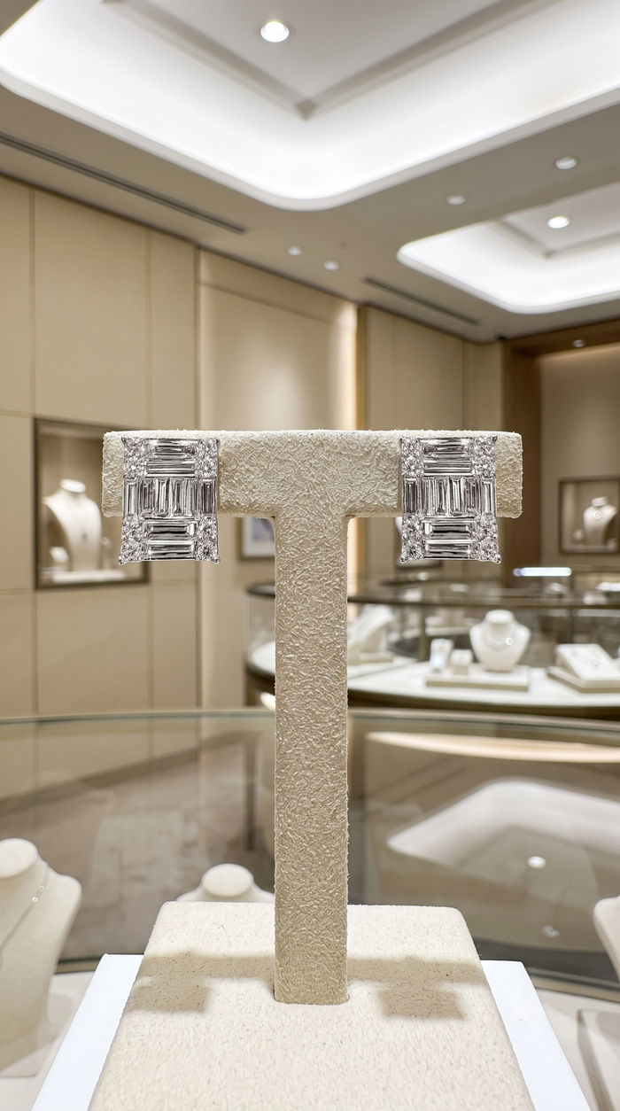 Princess Cut Illusion Diamond Stud Earrings in 18K White Gold