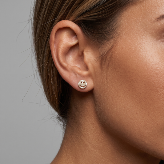 Smiley Face Diamond Stud Earrings in 14K Yellow Gold
