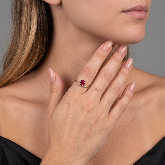 Pear Ruby Open 14K Gold Band Ring