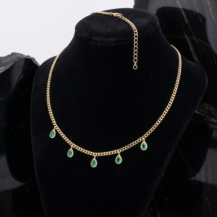 Emerald Teardrop Charms Chain Necklace in 14K Yellow Gold