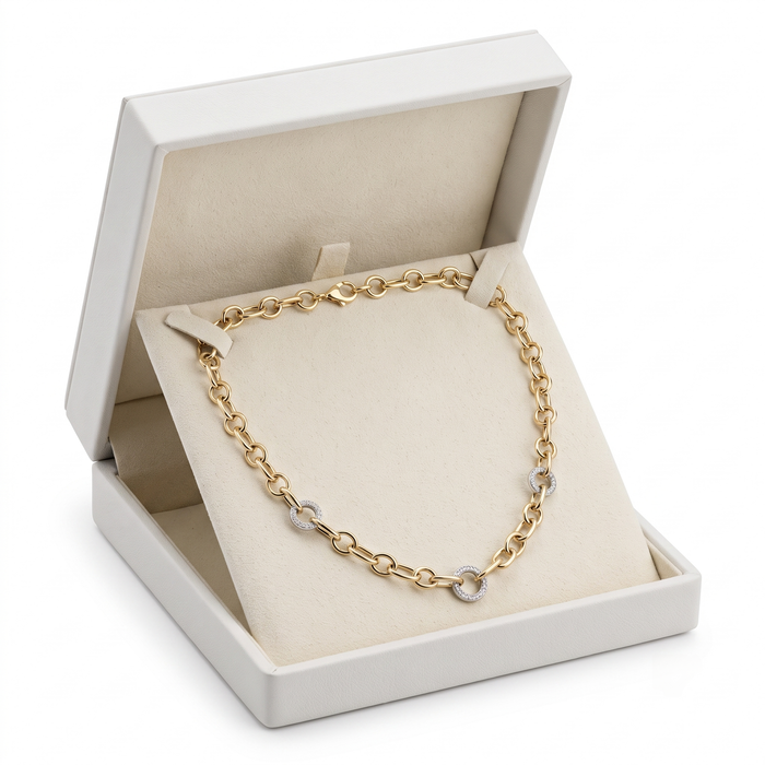 Round Grip Diamond 14K (or 18k upon request) Yellow Gold Link Necklace