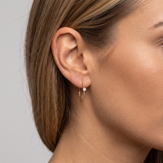 Two Diamond Empress Hoop Earrings in 14K Yellow Gold