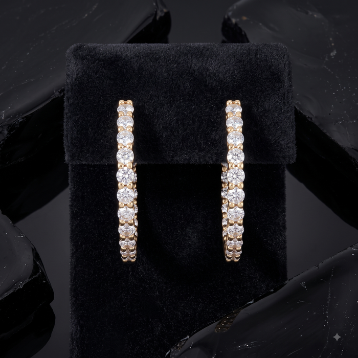 Baguette Round Diamond Hoop Earrings in 14K Yellow Gold