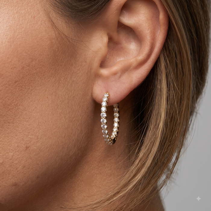 Baguette Round Diamond Hoop Earrings in 14K Yellow Gold
