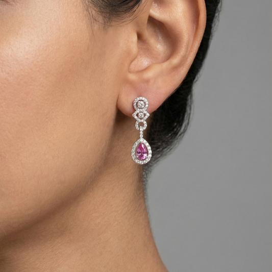 Majestic 18K Pink Sapphire White Gold Teardrop Diamond Earrings