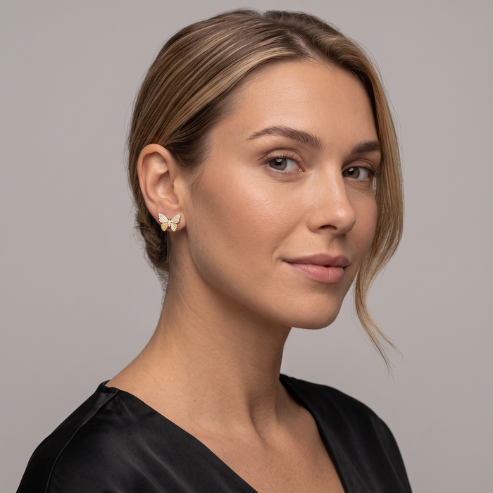 Butterfly Decorative Diamond Stud Earrings in 14K Yellow Gold