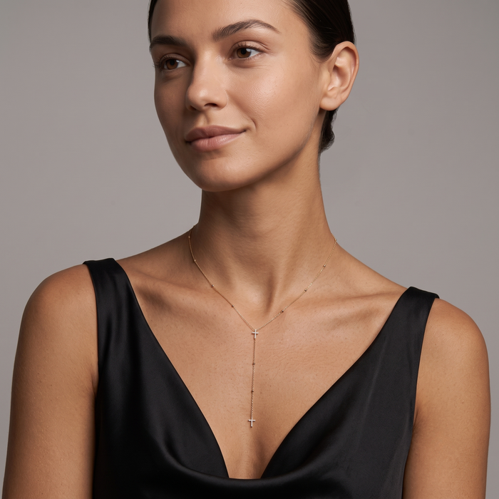 Diamond Cross Elegance Necklace in 14K Yellow Gold