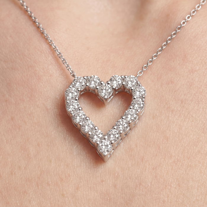 Cushion Cut Open Heart Diamond Necklace in 14K White Gold