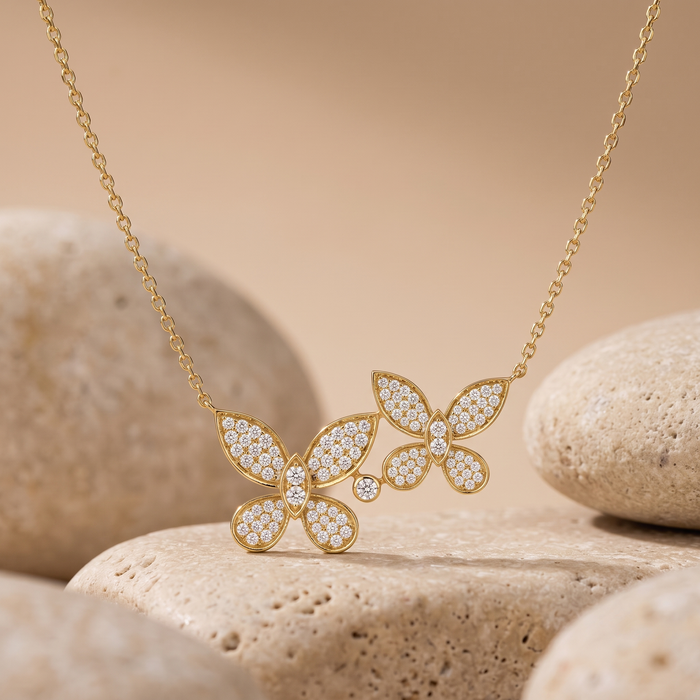 Diamond Cut Butterfly Pendant Necklace in 14K Yellow Gold