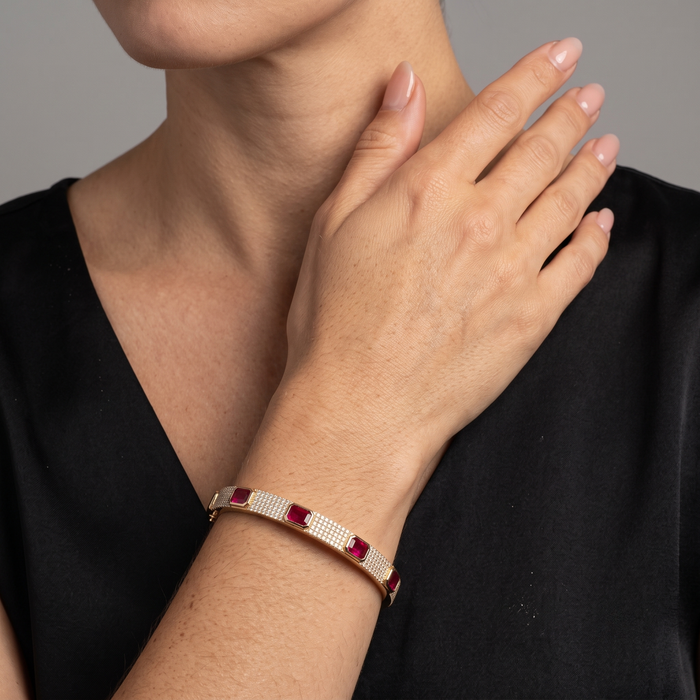 Elegant Ruby and Diamond 14K Yellow Gold Bracelet