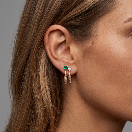 Everheart Duo 14K (or 18k upon request) Yellow Gold Emerald Diamond Drop Earrings