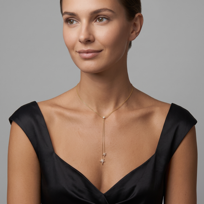 Multi-Sapphire Diamond Star Lariat Necklace in 14K Yellow Gold