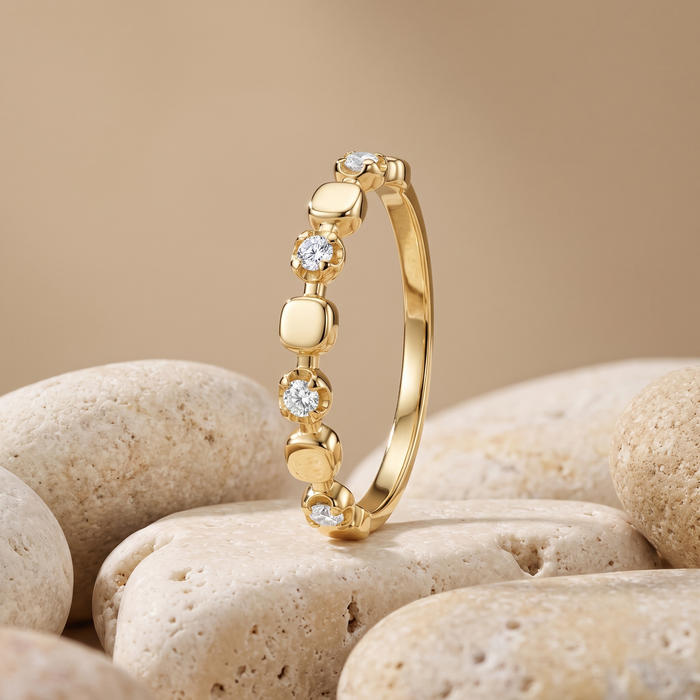 Diamond Round Cut Stackable Ring in 14K Yellow Gold