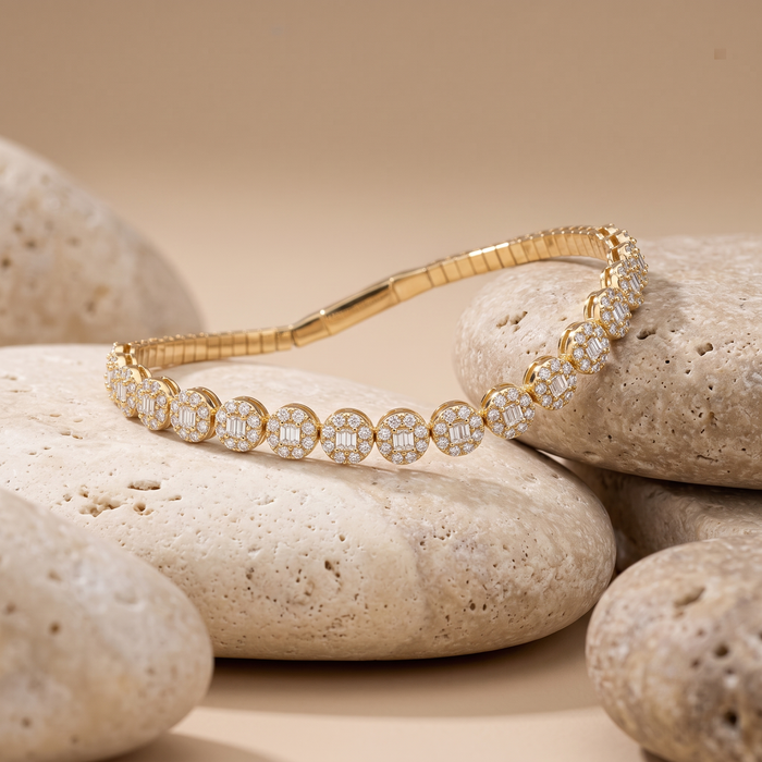 Pure Round Diamond Bangle Bracelet in 14K Yellow Gold