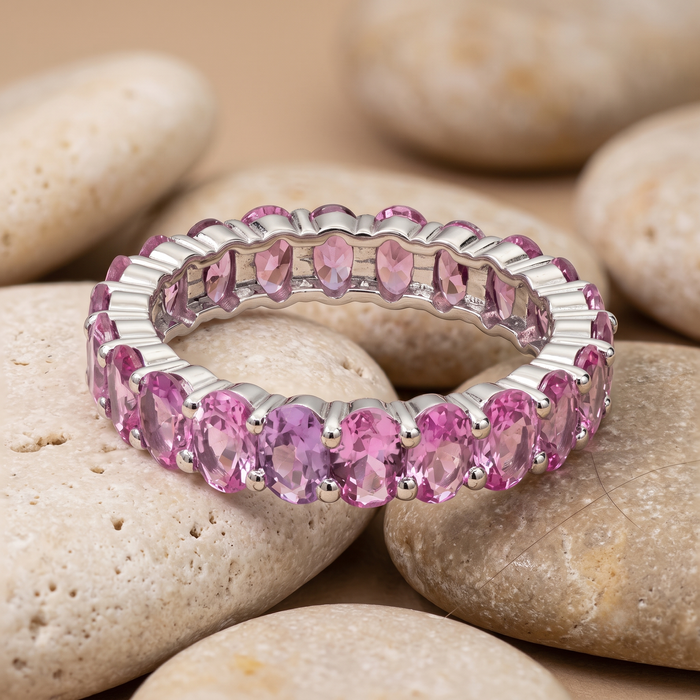 Pink Sapphire Eternity 14K White Gold Ring