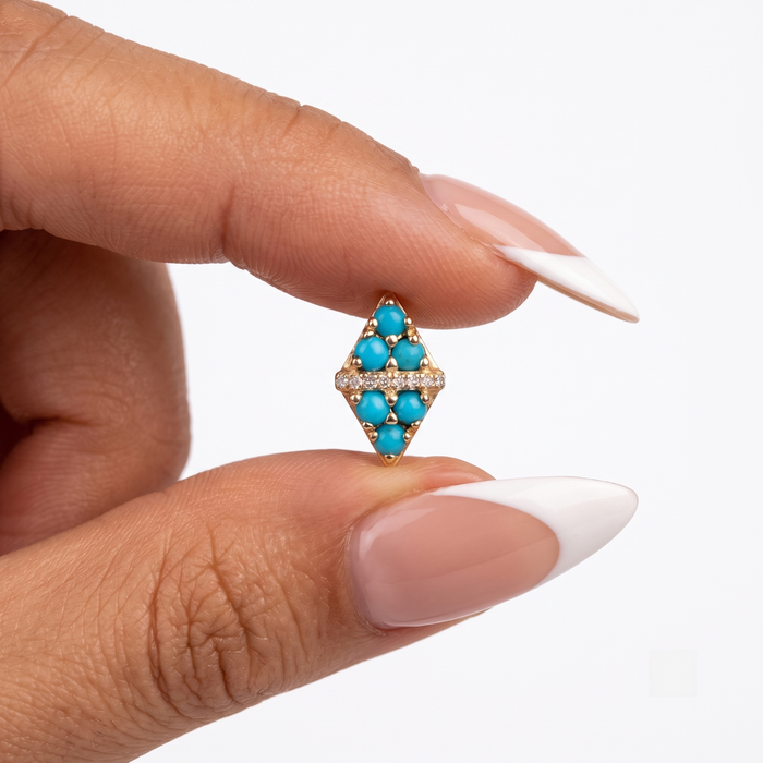 Forever Diamonds Turquoise Stud Earrings in 14K Yellow Gold