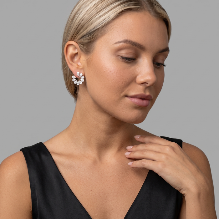 Open Circle Pear Cut Diamond Stud Earrings in 18K Yellow Gold