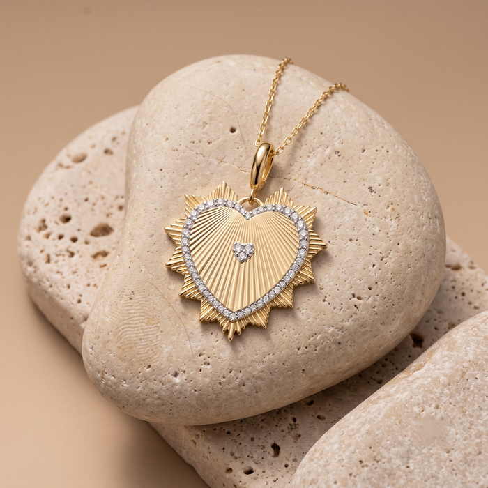 Heart Shape Diamond Pendant Necklace in 14K Yellow Gold
